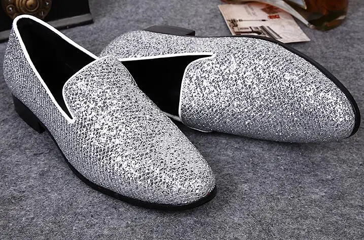 Мужские кожаные туфли ручной работы серебристые на плоской подошве в