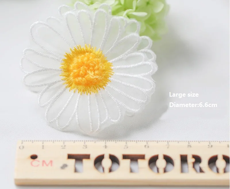 Белая с желтым подсолнухом кружевная отделка из органзы аппликация для одежды