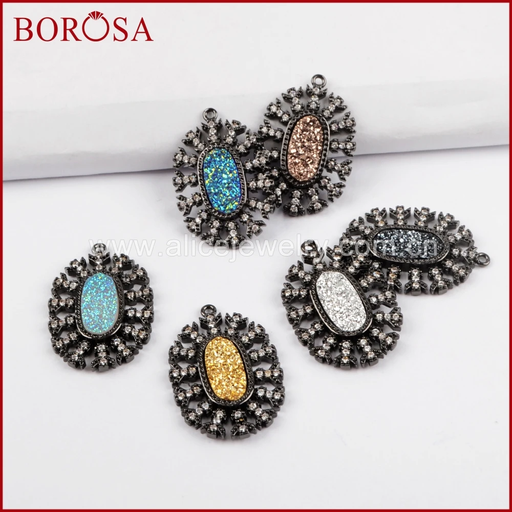 BOROSA оптовая продажа 10 шт. CZ микро кристалл Manmade Druzy Черный Кулон Бусы из