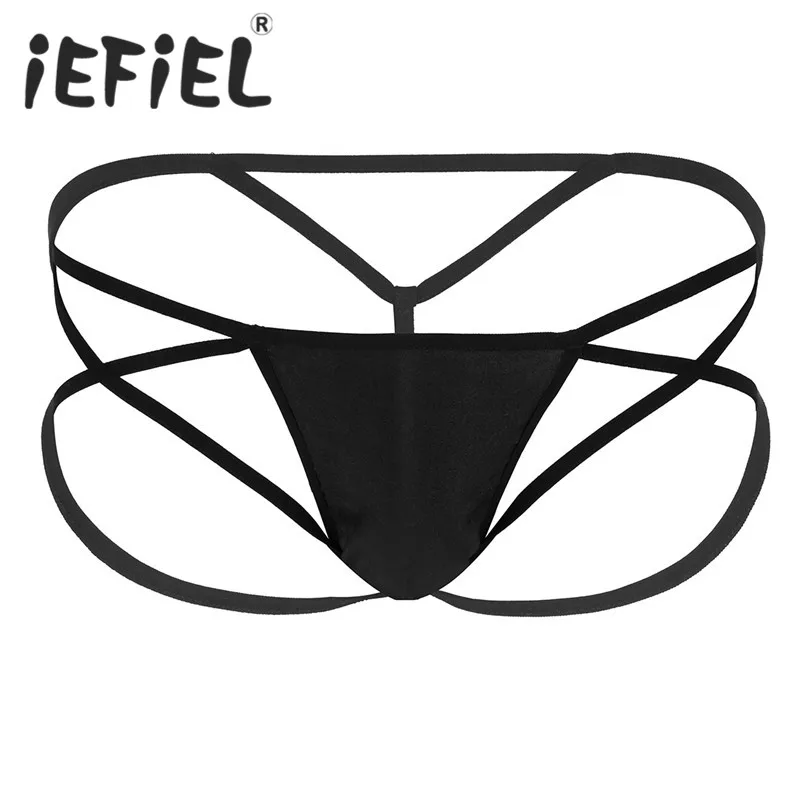 IEFiEL сексуальное мужское нижнее белье, трусики бикини, черные, с низкой посадкой, с ремешками, с открытым прикладом, бикини, стринги, нижнее белье, трусы для самолюбимого мужчины t