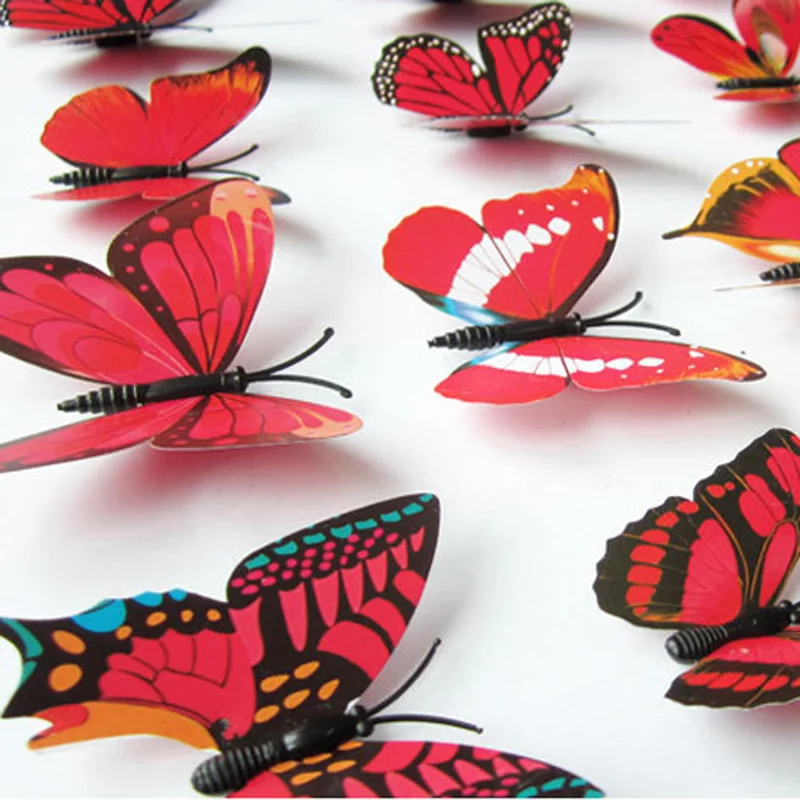 12 шт красный/белый стикер на стену с бабочками для домашнего декора 3D бабочка