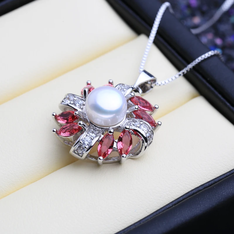 

FENASY Pearl Jewerly Red Stones Party Jewelry Pearl Pendant Necklace For Women Natural Freshwater Pearl Pendants&necklaces