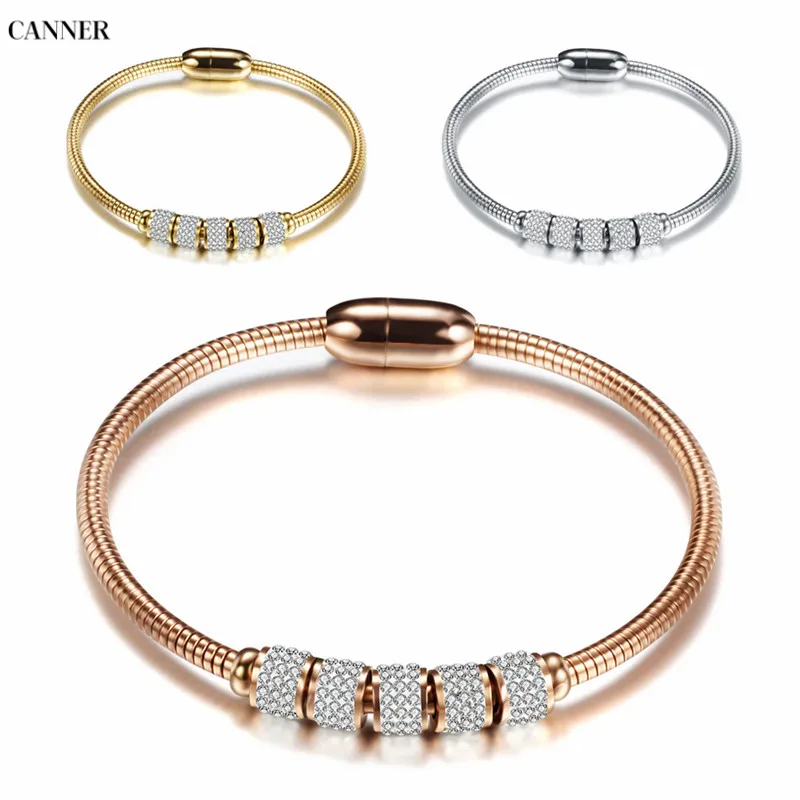 Женский браслет из нержавеющей стали Canner розовое золото серебро CZ Кристалл