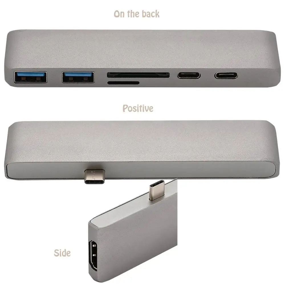 7-в-1 адаптер для чтения карт типа C с двумя USB-C-HDMI SD/TF Card Reader PD Зарядка 4K HD MacBook Pro USB 3 0
