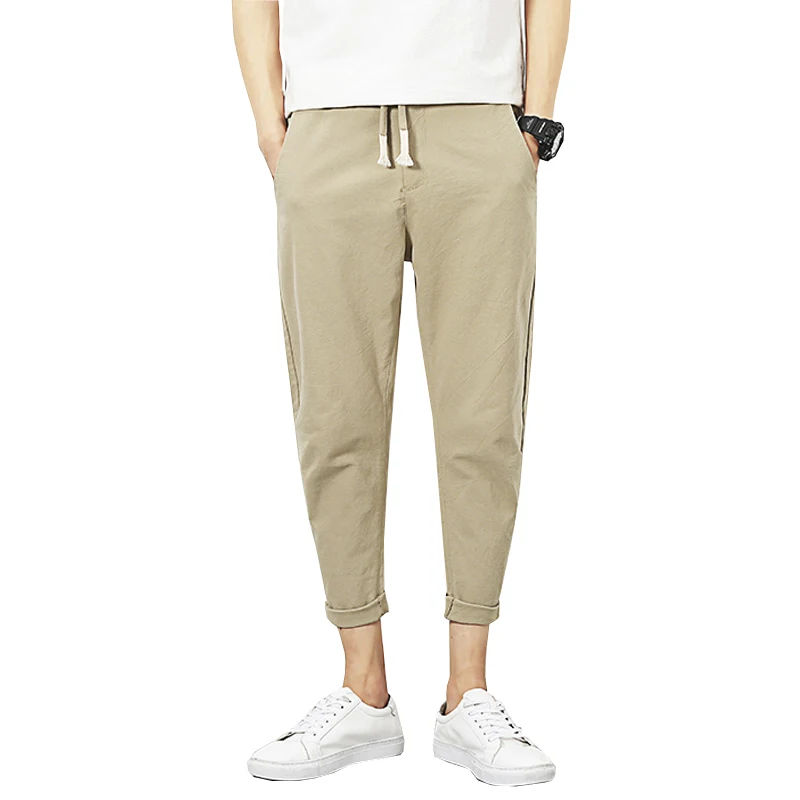 Мужские льняные прямые брюки до щиколотки 4 цвета 2019|straight pants men|pants menankle length |