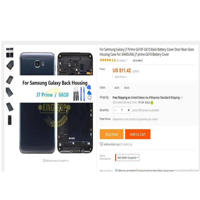 Задняя крышка батарейного отсека для Samsung Galaxy J7 Prime G610F G610 стеклянная корпуса SAMSUNG