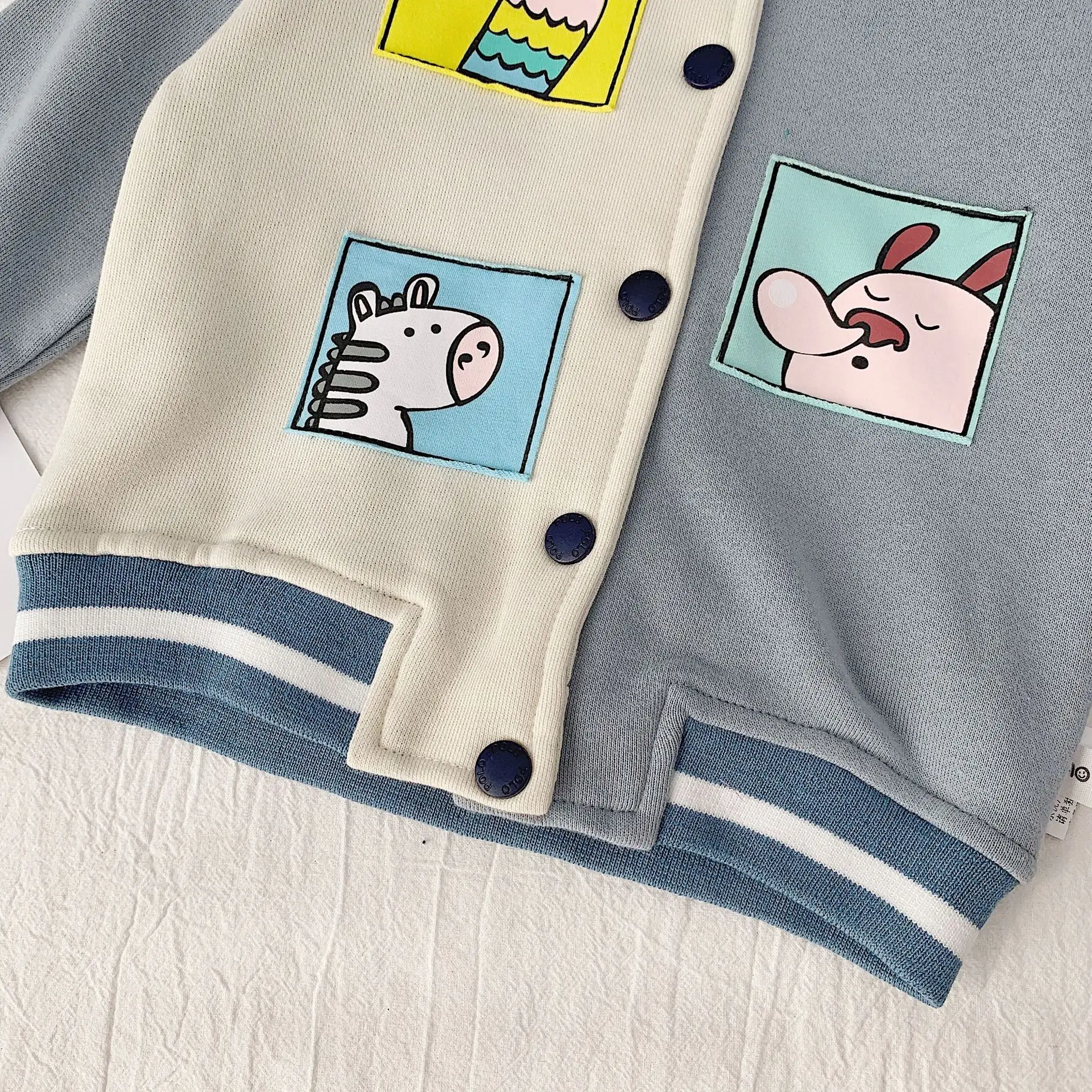 Autumn kids cartoon printing fashion color matching baseball jackets boys girls casual coats outwear