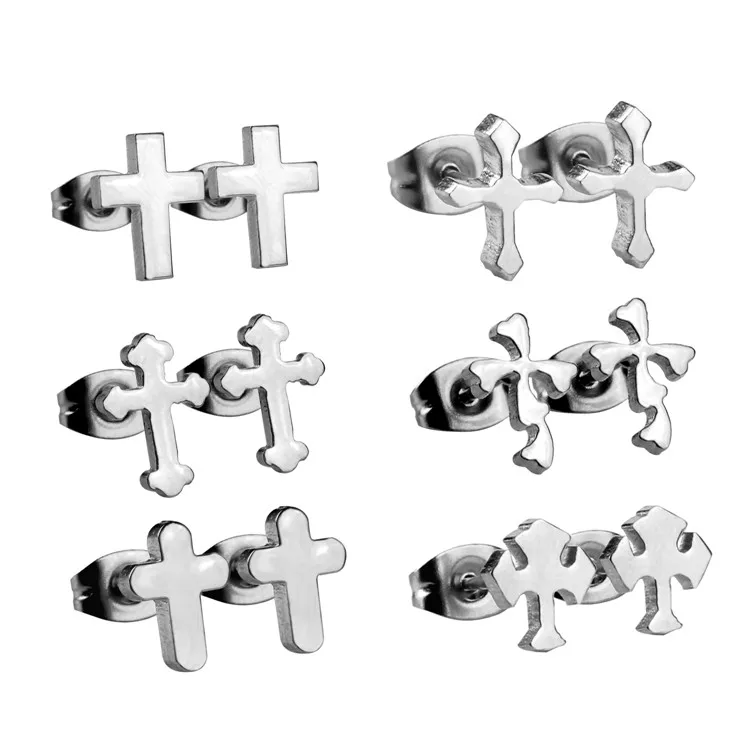 Steel Люксу стали Jesu крест 6 пар/коробки серьги наборы нержавеющая сталь золото/серебро/черный серьги ювелирные изделия безделушки вечерние колье - Окраска металла: Steel
