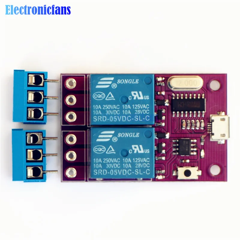 2 канальный релейный модуль с задержкой 5 в CH340 CH340G Micro USB для TTL интеллектуальная