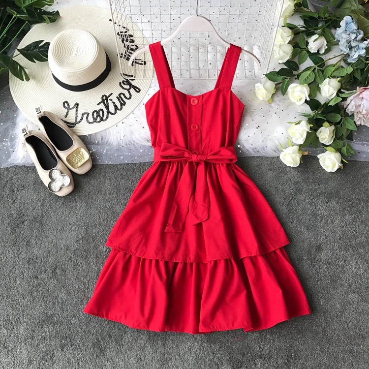 Женское однобортное платье ALPHALMODA с оборками на бретелях высокой талией