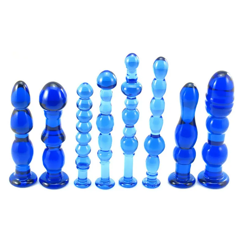 Синий Стекло Анальная пробка комплект анальные фаллоимитатор вагинальная Dilatador