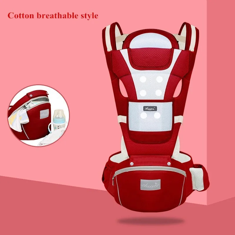 Breathable red Эргономичная переноска для новорожденных, рюкзак для младенцев, слинг-кенгуру с передним бортиком для путешествий 0-36 месяцев - Цвет: Breathable red