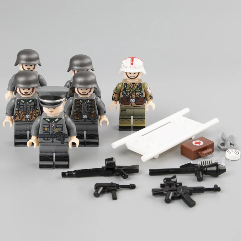 Новинка, 6 шт., WW2, фигурки солдат военной армии, строительные блоки, немецкий медик, детали, оружие, шлем, аксессуары, кирпичи, игрушки для детей
