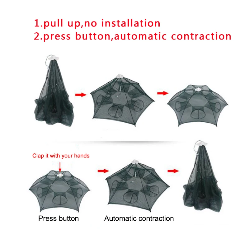 Новая Складная портативная Автоматическая ловушка для рыбалки с 4/6/8/10