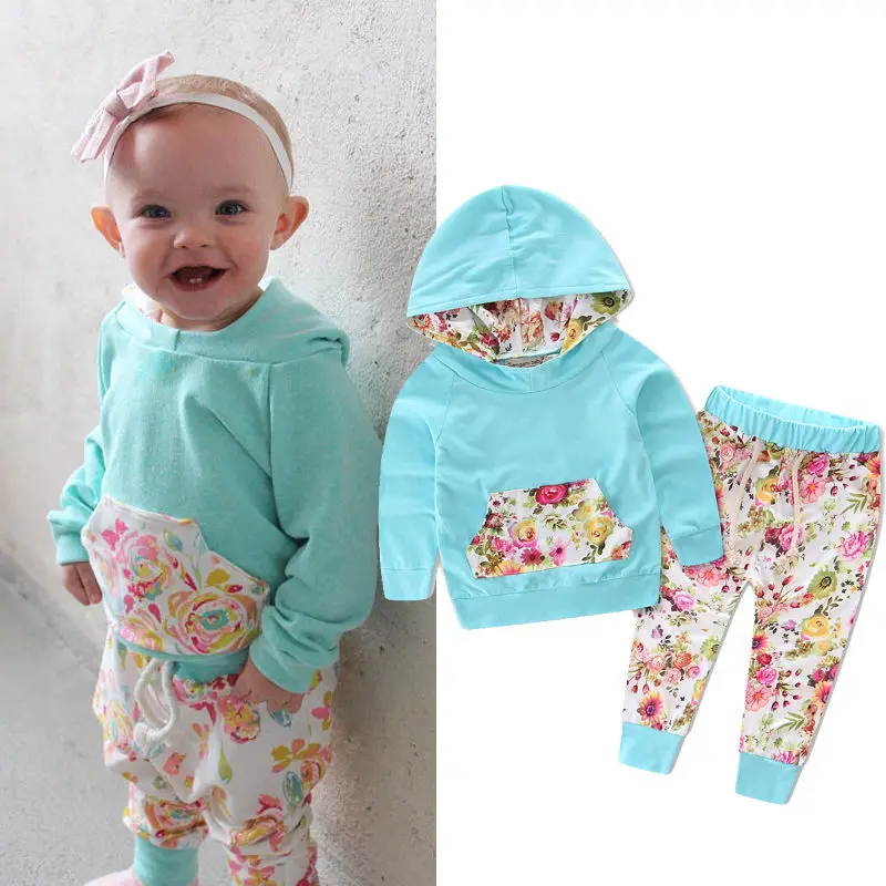 2PCS Set Baby Boys Girls Warm Hooded Tops Cotton Flower Coat Pants Casual Outfits Floral Toddler Girl Clothes | Детская одежда и