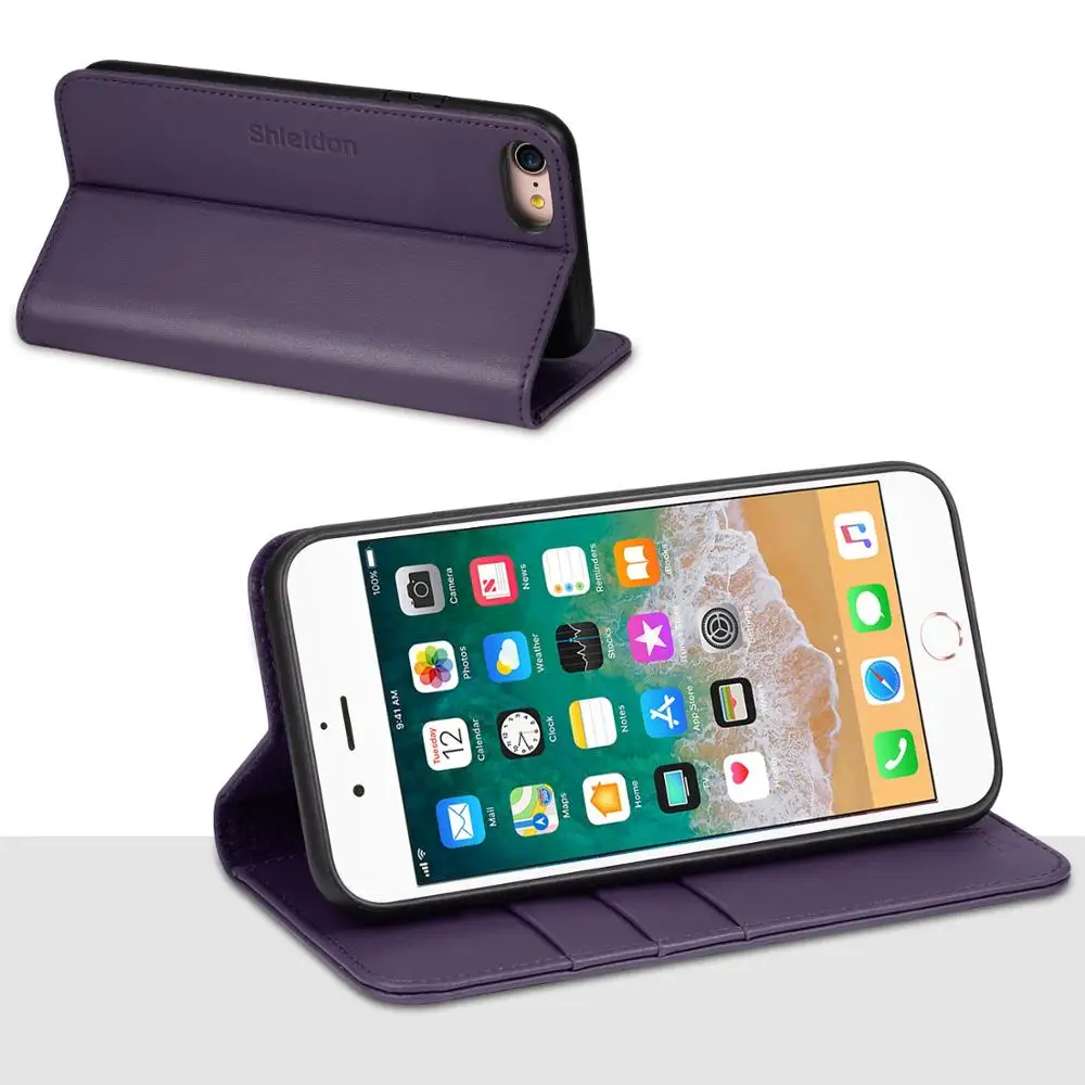 Чехол-бумажник SHIELDON для iPhone 7/8 с натуральными кожаные отделениями карт ID