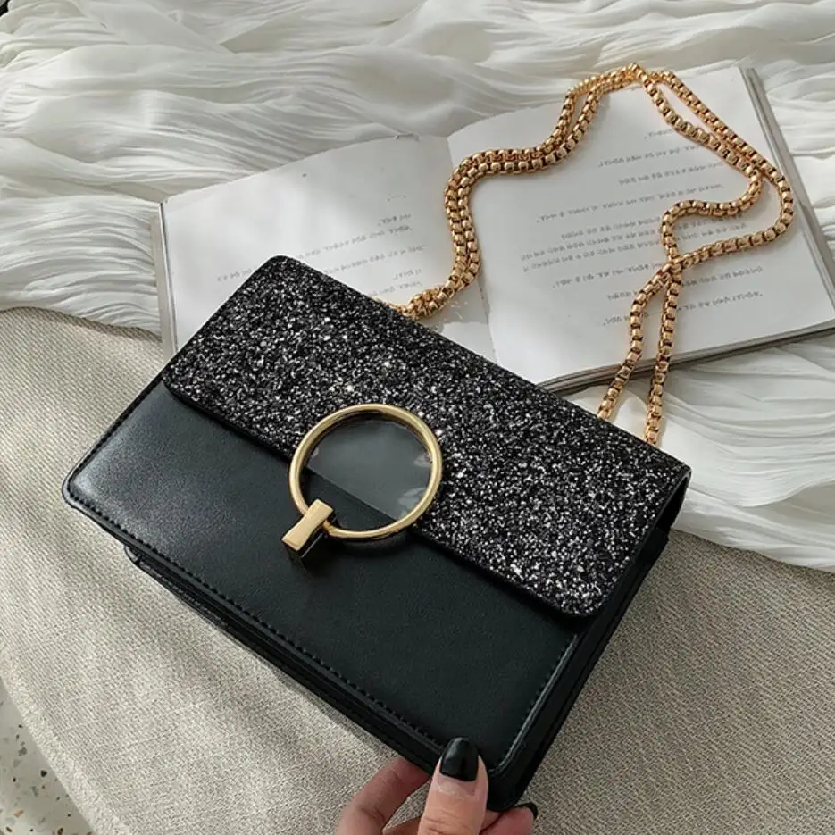 Элегантная женская квадратная сумка с блестками дизайнерская из качественной