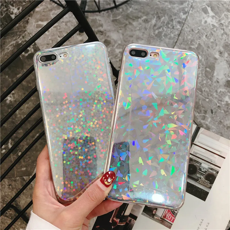 Ainike Радужный лазерный Блестящий Мягкий чехол для телефона из ТПУ iPhone X 5S 5C SE 6s Plus