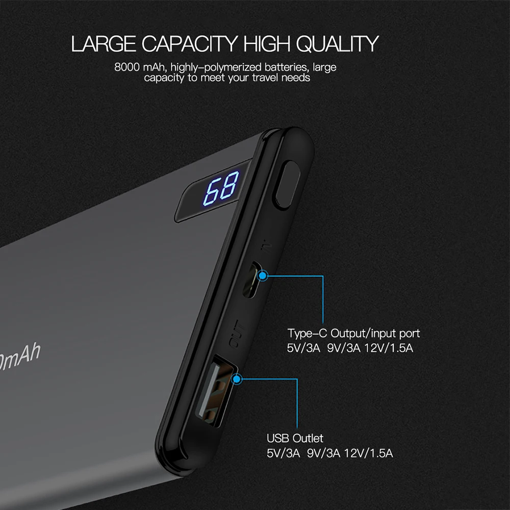 Внешний аккумулятор KEYSION 8000 мАч для iPhone Samsung Huawei Type C PD быстрая зарядка + 3 0 USB