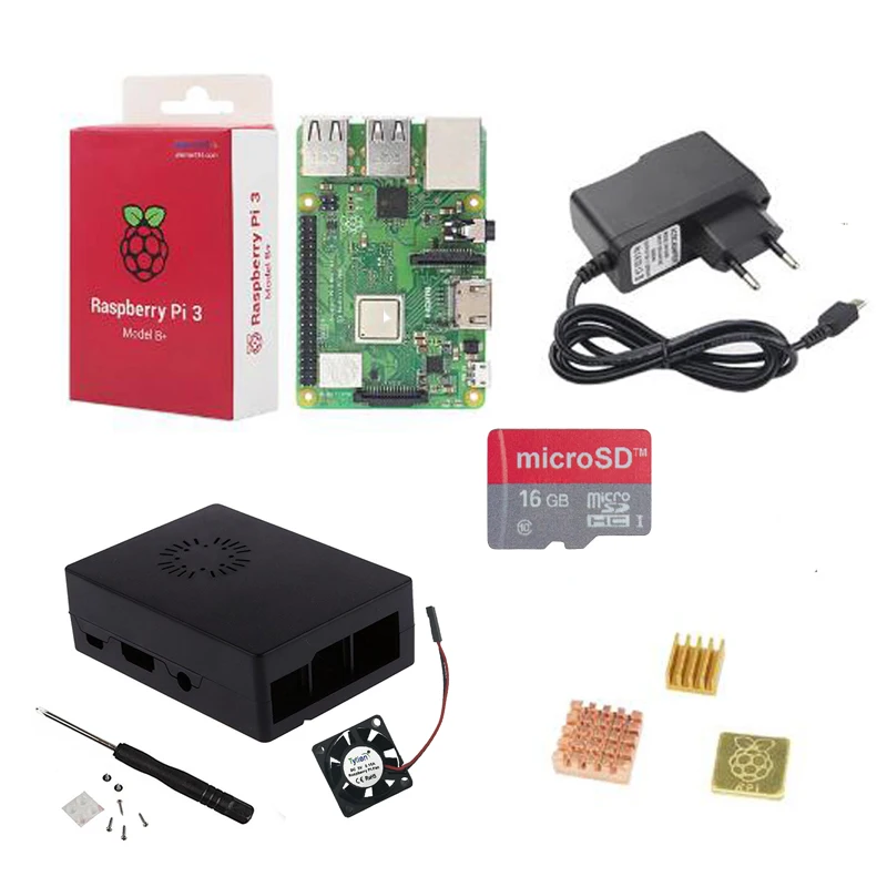 Raspberry Pi 3 Model B + стартовый комплект чехол карта 16 ГБ адаптер питания 5 в 2 А радиатор