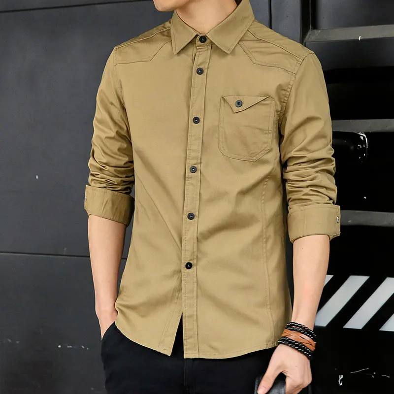 

New Arrival 2021 Autumn Casual Men's Shirts Army Green Shirt Long Sleeve Slim Fit Shirt Male Safari Shirt Men's Clothing