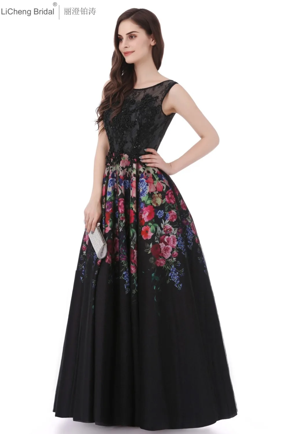 Дешевые цветочные Аппликации Платье невесты открыть назад-Line тюль лонг 2017