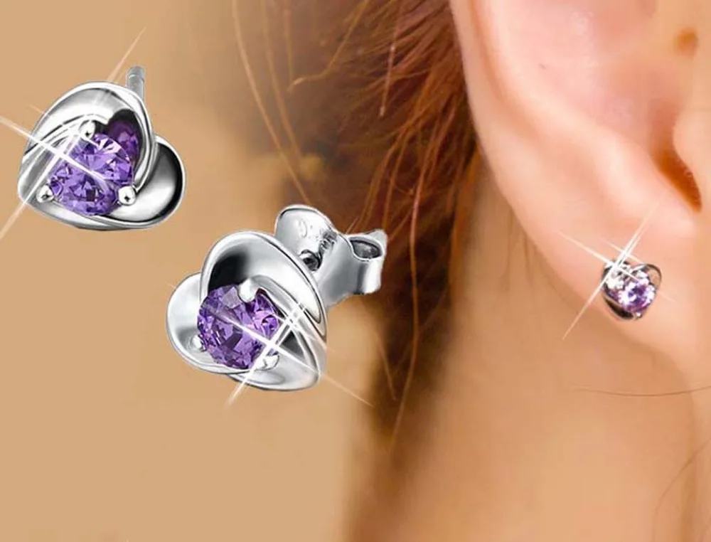 Серьги из стерлингового серебра пробы для женщин корейские серьги с фиолетовым