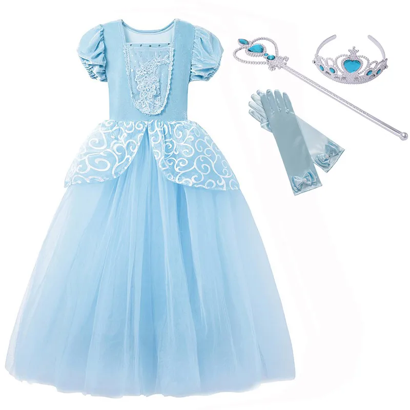 Cinderella Set 1 Детский роскошный костюм принцессы Золушки; летнее праздничное платье для девочек; платье для костюмированной вечеринки на Хэллоуин; карнавальное детское платье Золушки; платье для макияжа - Цвет: Cinderella Set 1