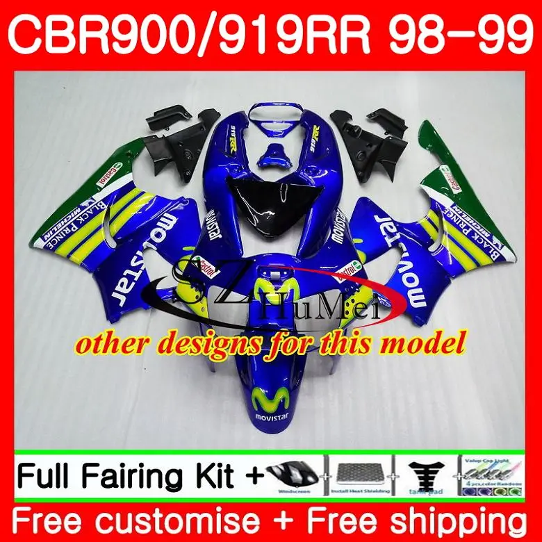 Корпус обтекателя для HONDA CBR синий черный 919RR CBR900 RR 919 900RR 57SH21 CBR900RR CBR919RR 98 99 CBR919 1998