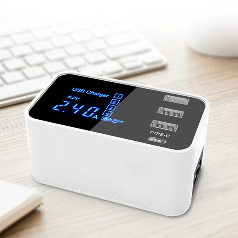 Сетевое зарядное устройство с 4 портами USB Type C и светодиодным дисплеем|Зарядные