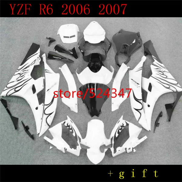 Nn-для R6S 2006 2007 для YZF R6 R 6 YZFR6 белый черный Пламя послепродажное обслуживание