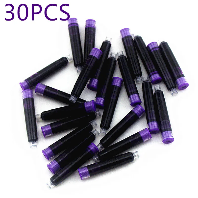 Wholesale 30pcs Disposable purple Fountain Pen Ink Cartridge Refills Length Fountain Pen Ink Cartridge Refills