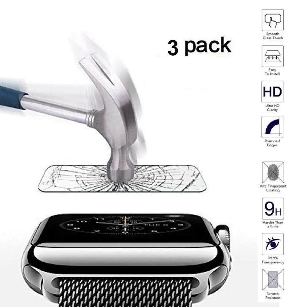 3 шт./упаковка Защитная пленка для экрана из закаленного стекла Apple Watch серии 1/2/3 38