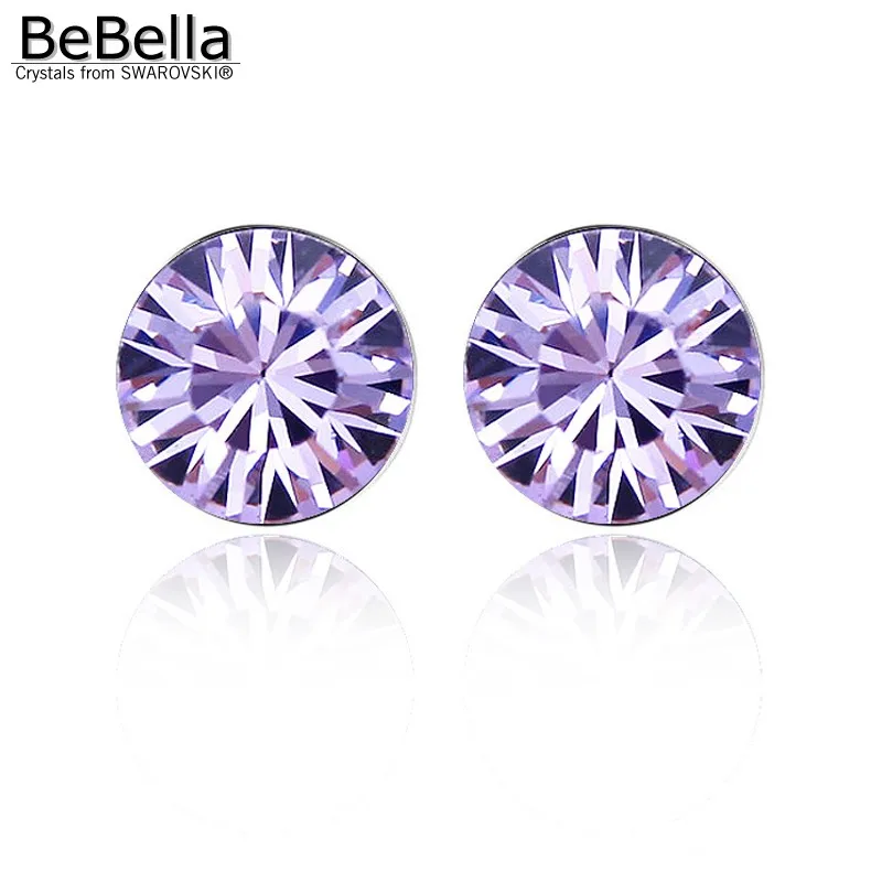 Violet BeBella 5 мм круглые стразы серьги-гвоздики с кристаллами от Swarovski оригинальные модные украшения для женщин подарок для девушек и жены - Окраска металла: Violet
