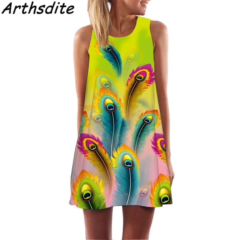 Arthsdite Boho Стиль короткое платье Для женщин с открытыми плечами пляжное летнее