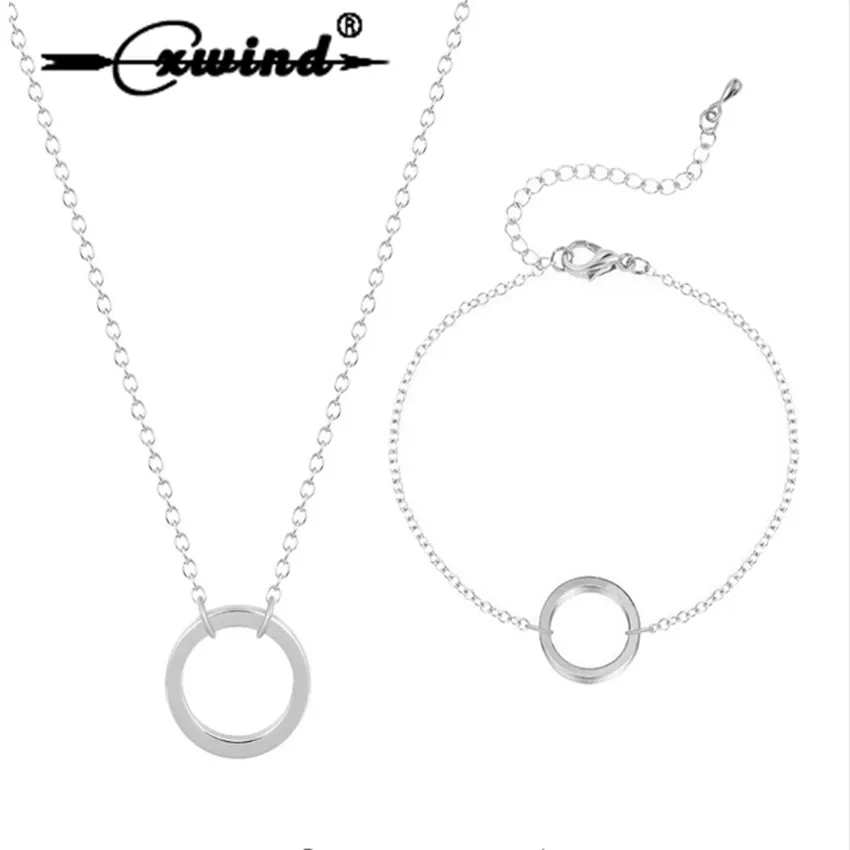 Cxwind Модный комплект из колье и браслета для женщин минималистичный круглый кулон