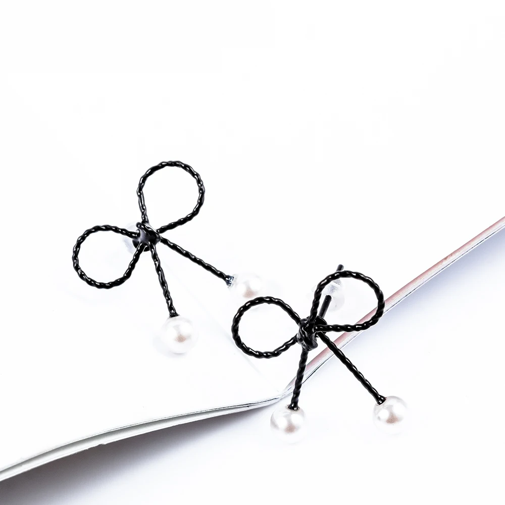 1 пара корейский стиль милые жемчужным бисером и бантом серьги с простым дизайном