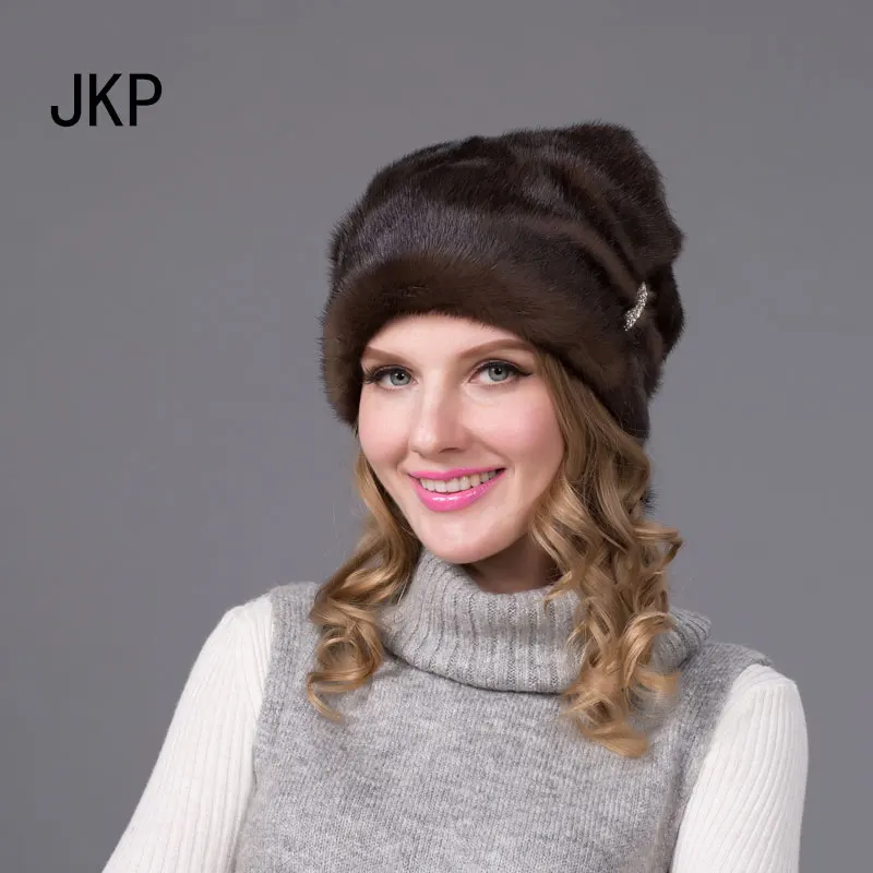 JKP Россия хорошее качество элегантный шапка реального норки шапки для зимних женщин меховая шапка с мехом норки Skullies и шапочки DHY-67
