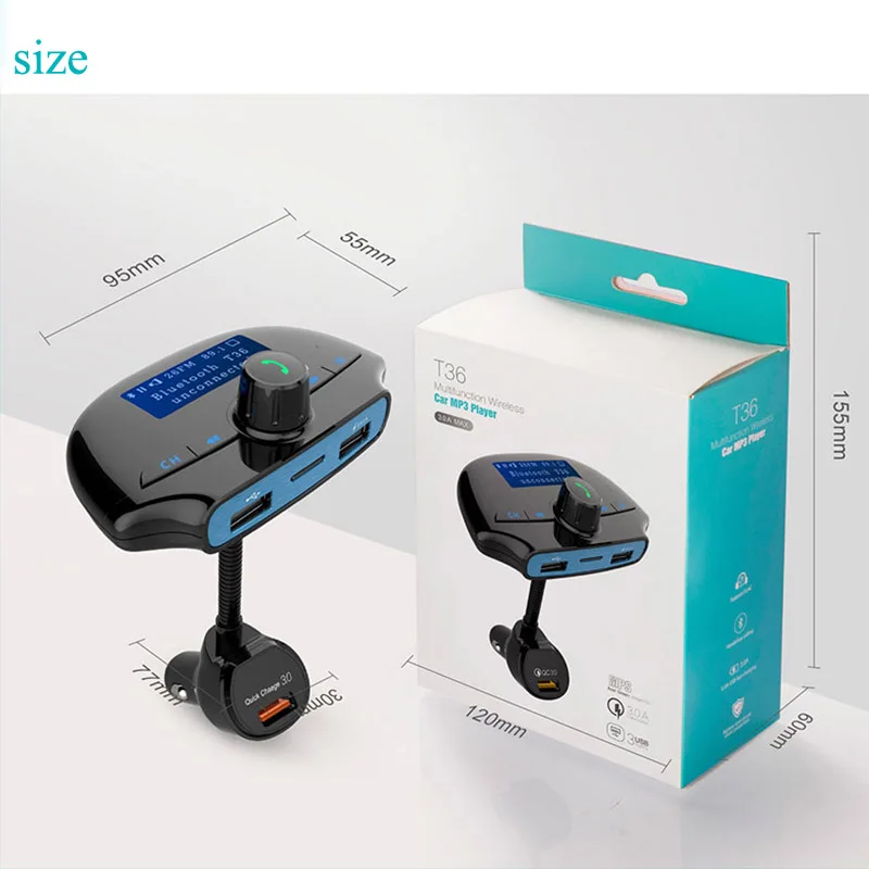 FM Transmitter Bluetooth Modulator 3 Port Quick Charge 3.0 Charger Handsfree Car Kit 1.4'' MP3 Player Radio Adapter | Автомобили и