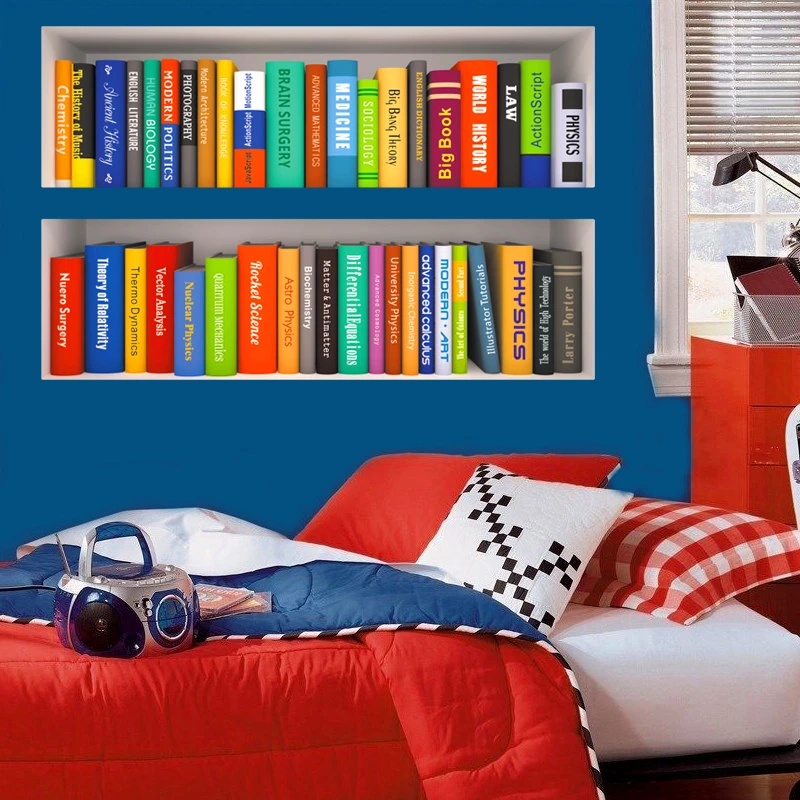Настенная книжная полка с 3D эффектом наклейки для детской комнаты учебы