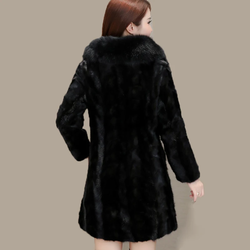 New women's fox fur collar leather jacket thick section warm water mink coat women's long luxury fur coat