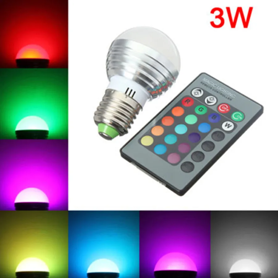 Приглушаемая Светодиодная лампа E27 16 цветов 3 Вт 110 В 220 230 волшебная RGB 24 клавиши ИК