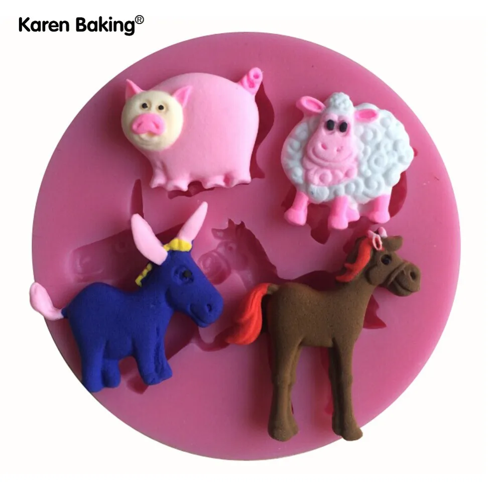 Силиконовая 3D-форма для украшения тортов в форме лошади коровы свиньи овцы