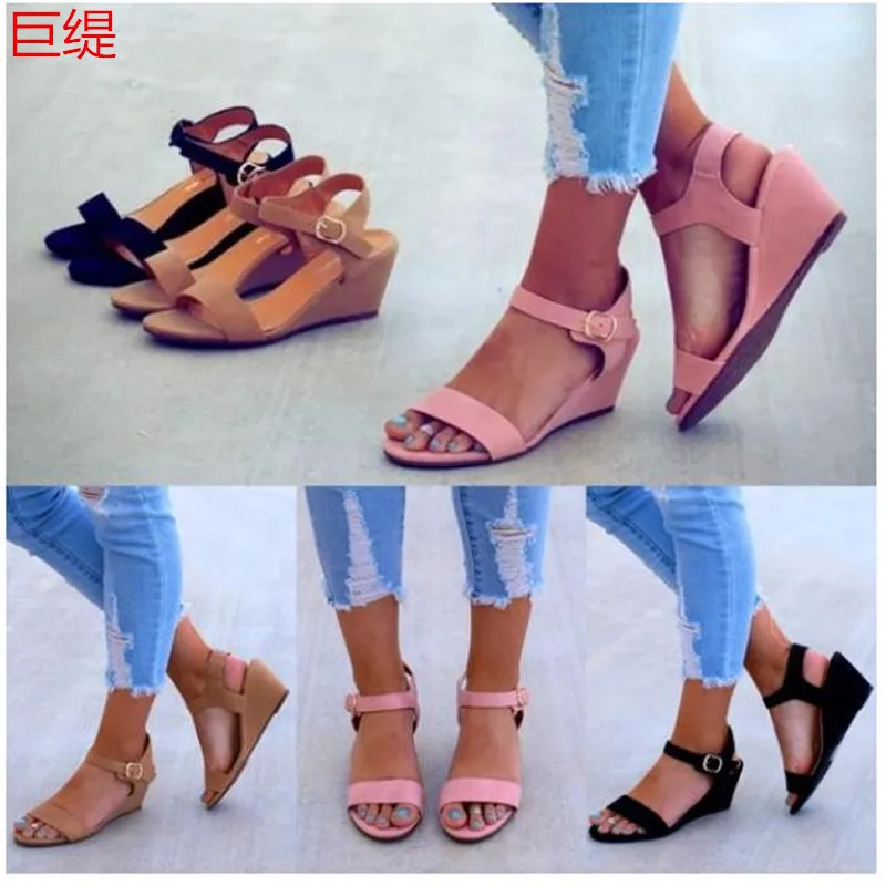 

Women Sandals Summer Shoes Woman Beach Sandals Flock Buckle Wedge Sexy Party OL Office Women Shoes