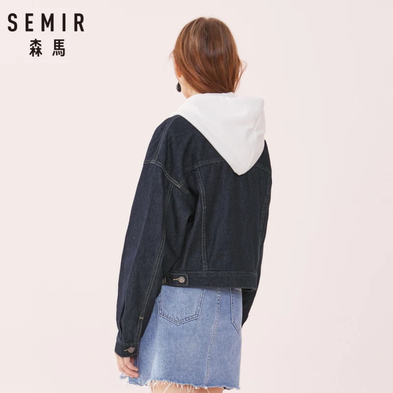 SEMIR женская короткая джинсовая куртка из 100% хлопка с воротником Потертая
