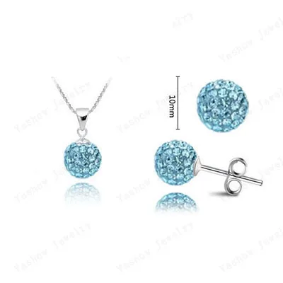 Turquoise YiKLN Модные Ювелирные наборы 10 мм микро Pave CZ Диско Шар Бусины Австрийские кристаллы ожерелье и серьги ювелирные изделия для женщин SHSE51 - Окраска металла: Turquoise