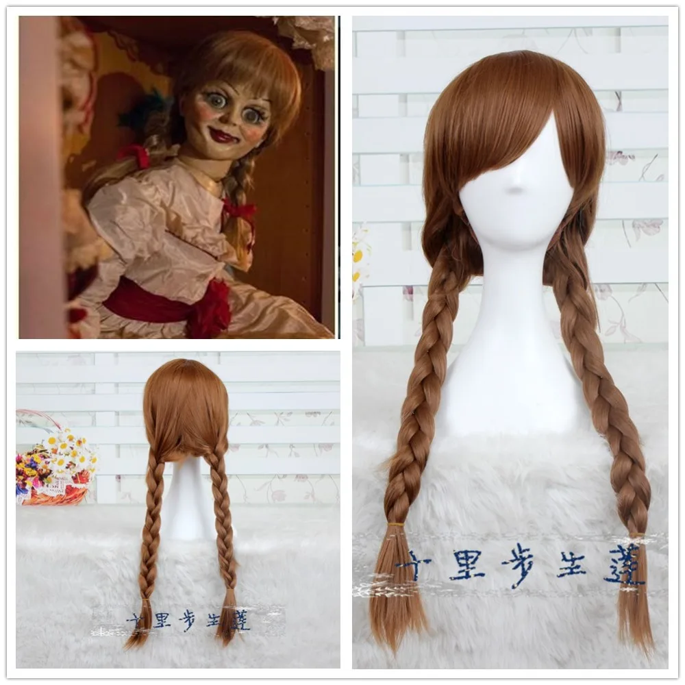 Аниме Кукла Annabelle Косплей парики 65 см коричневые прямые косички синтетические