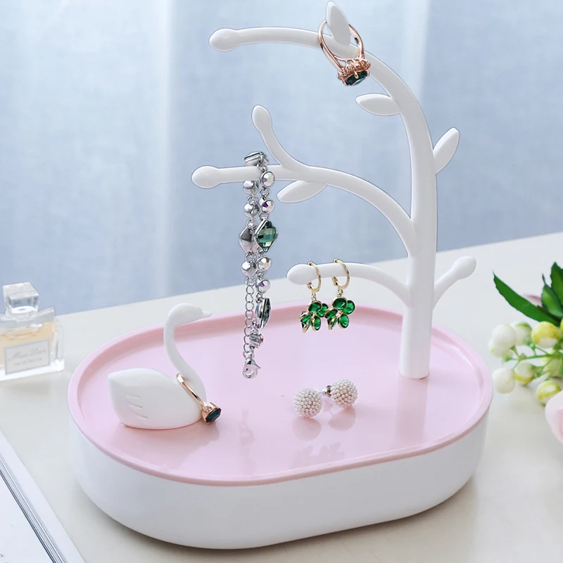 anfei swan lake earring jewelry display organizer white pink plastic ring bracelet tree A190 | Украшения и аксессуары