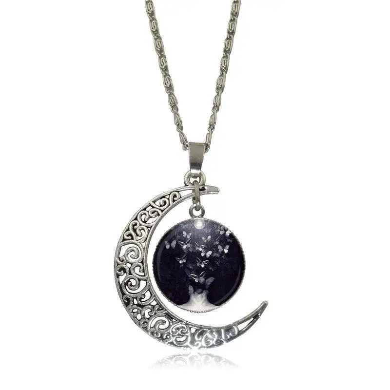 EJ Glaze Life Magazine Butterfly Woman Fashion Glass Cabochon Moon Pendant Necklace Choker Jewelry For Women Gifts Boy | Украшения и