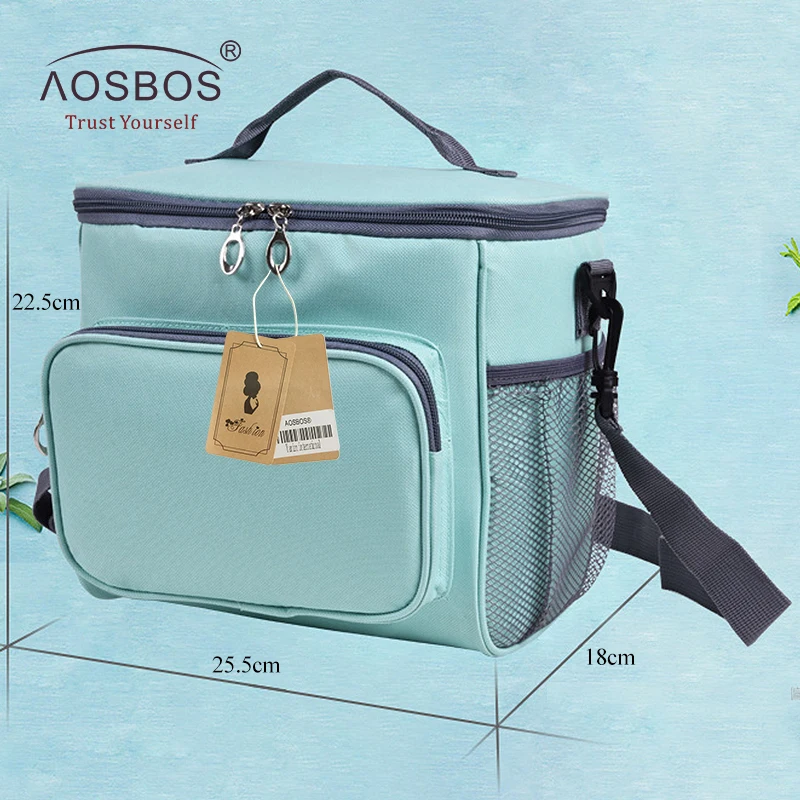 Aosbos, модные Термосумки для обеда, водонепроницаемые, Оксфорд, сумка для еды, пикника, для женщин, большие, портативные, Изолированные сумки-холодильники, черные